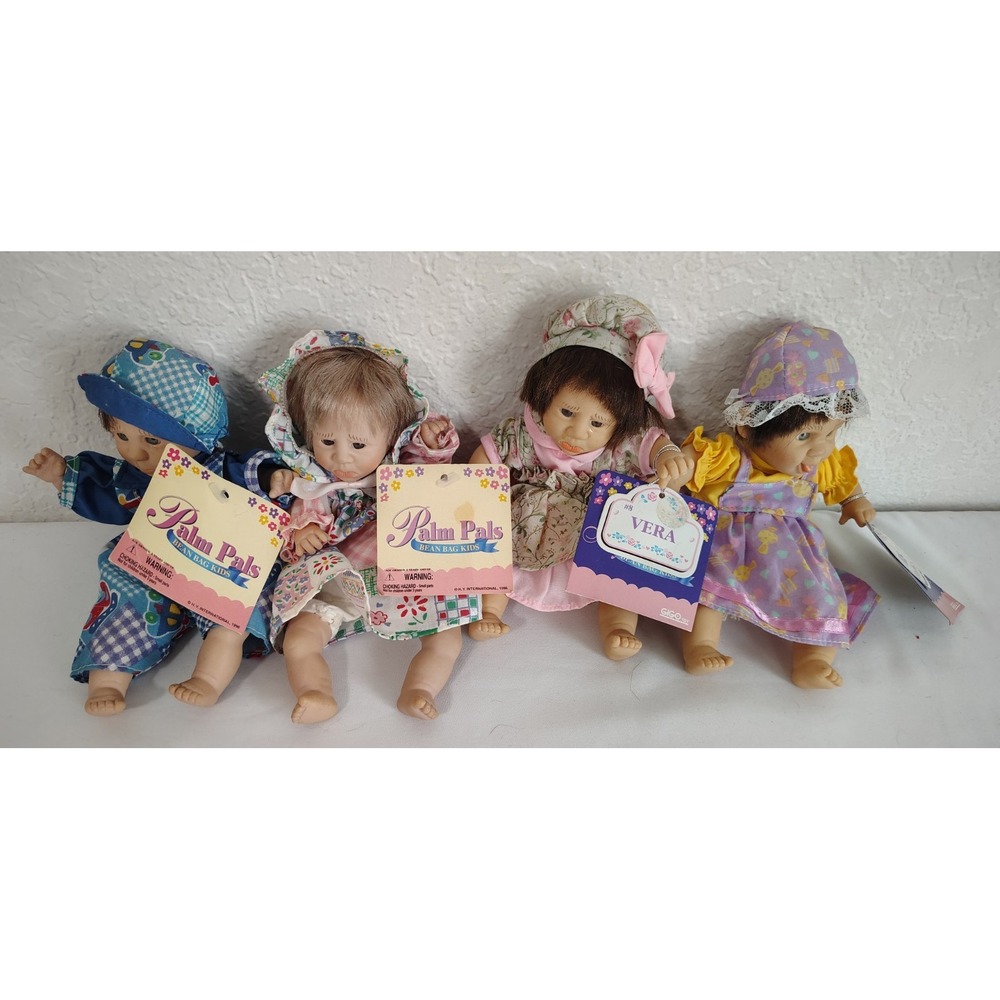 Vintage Lot Of 4 Gi-Go Expressions My Palm Pals Bean Bag Baby Dolls - NWT